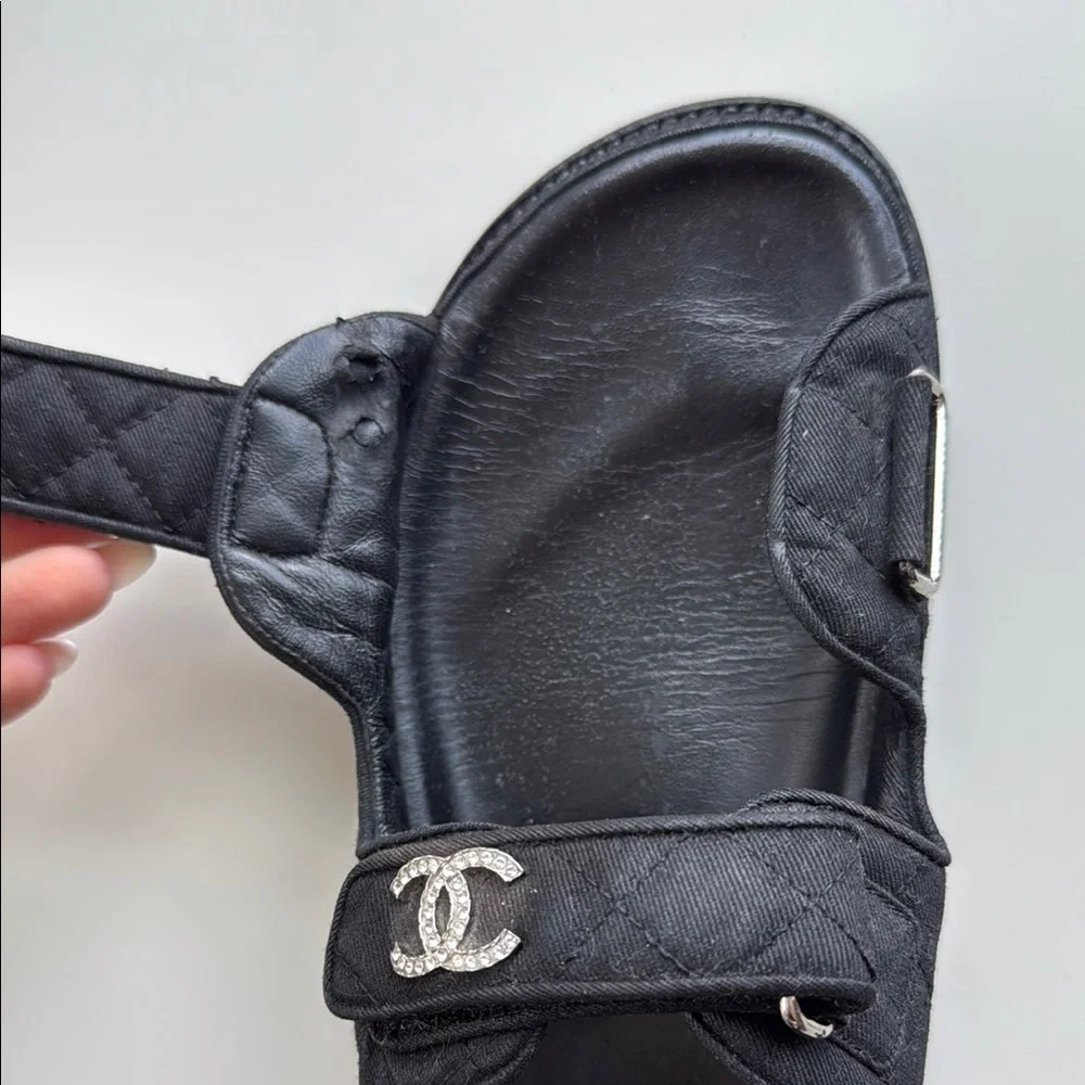 Chanel Quilted Dad Sandals, Black, Size 39.5
